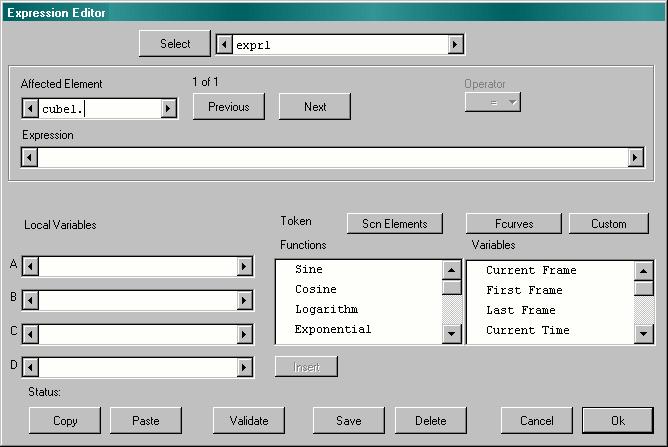 Expression editor dialogue box